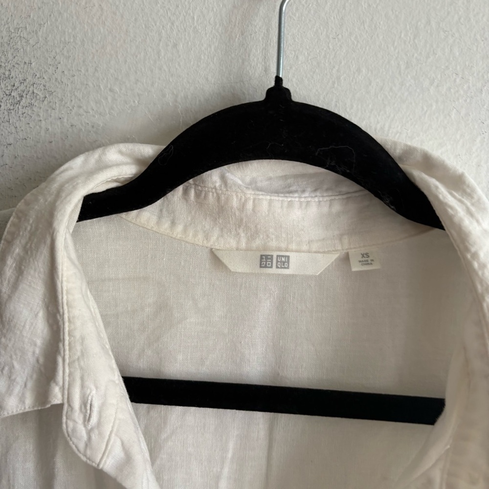 Uniqlo Sz XS Relaxed Oversized Linen Blend White Button Front Shirt Midi Dress - Picture 6 of 12